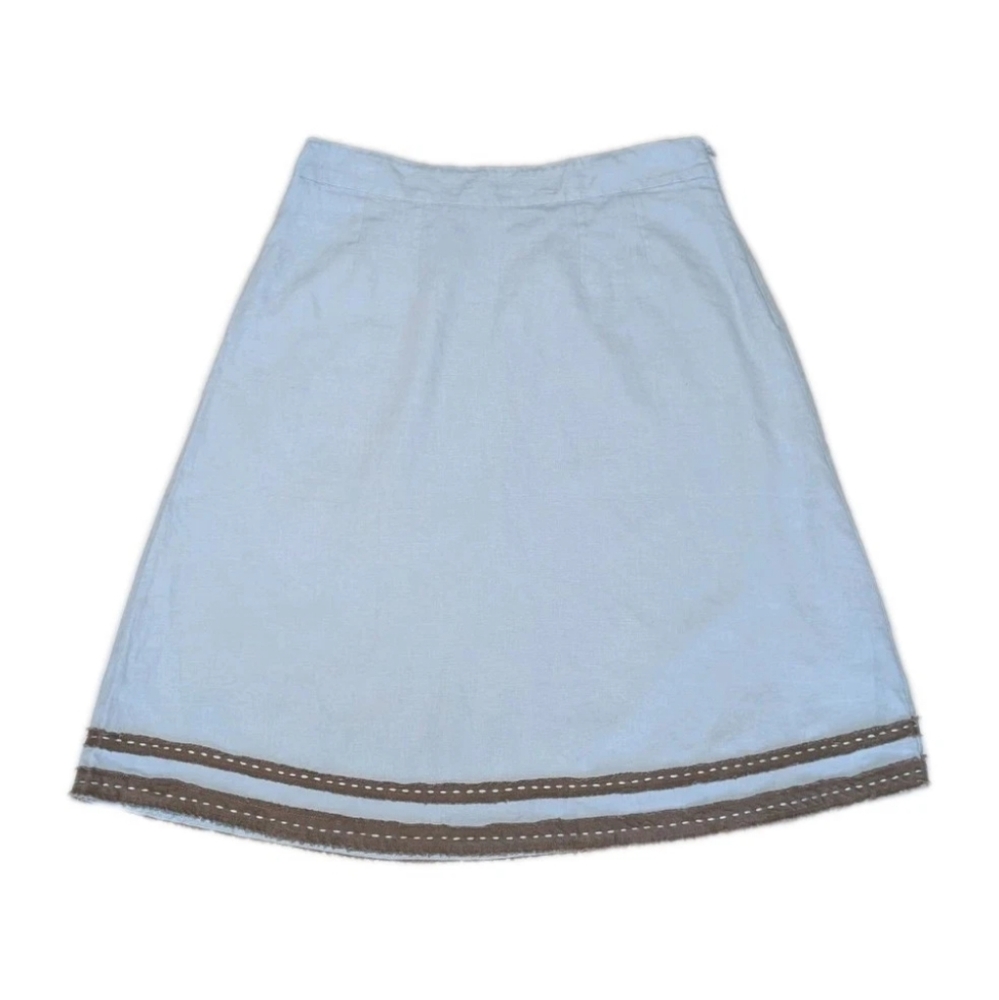 Boden 100% Linen Midi Skirt Baby Blue A Line Size 8 Raw Hem Lined Boho Beachy